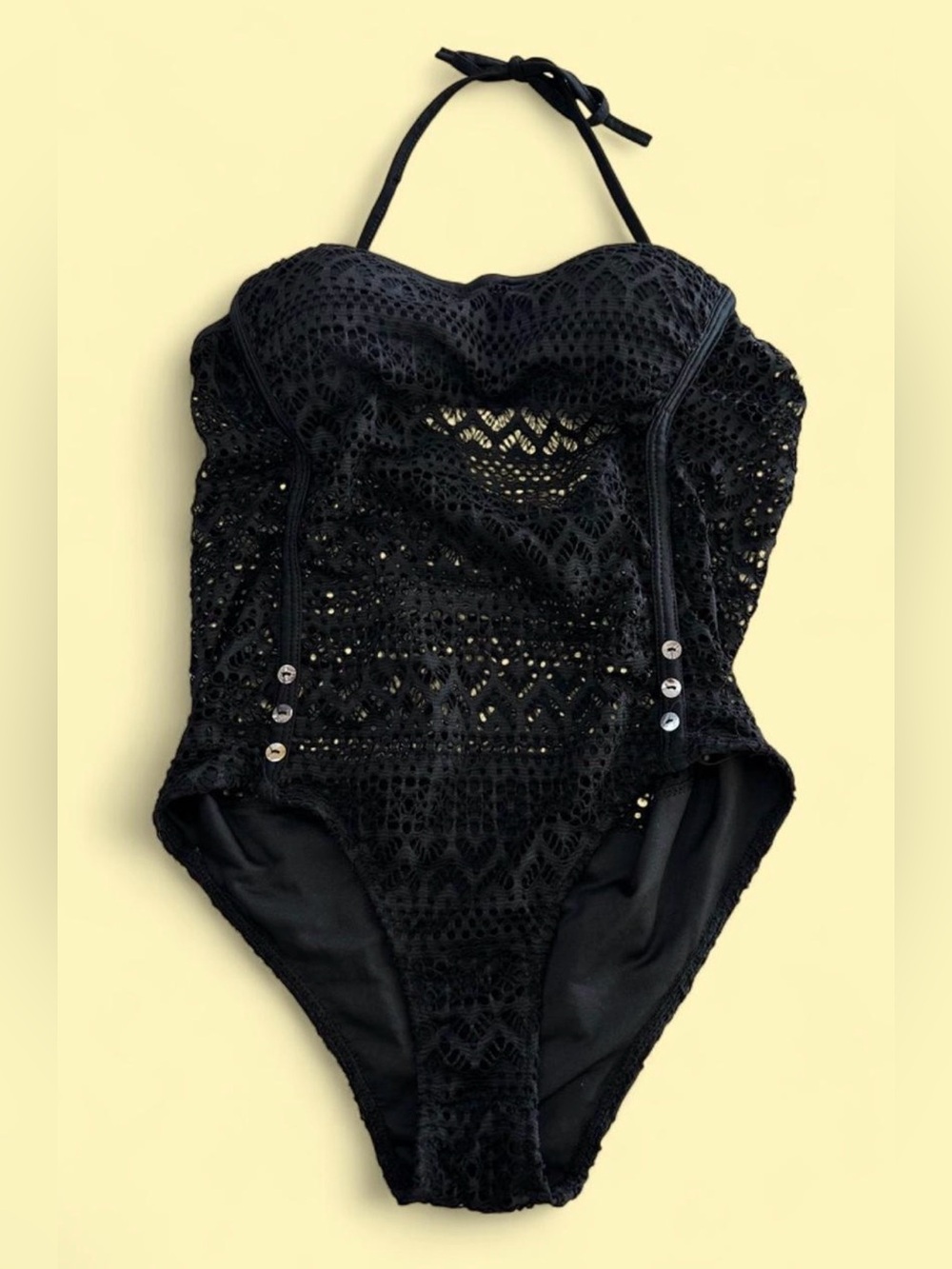 Black Crochet One-Piece Swimsuit